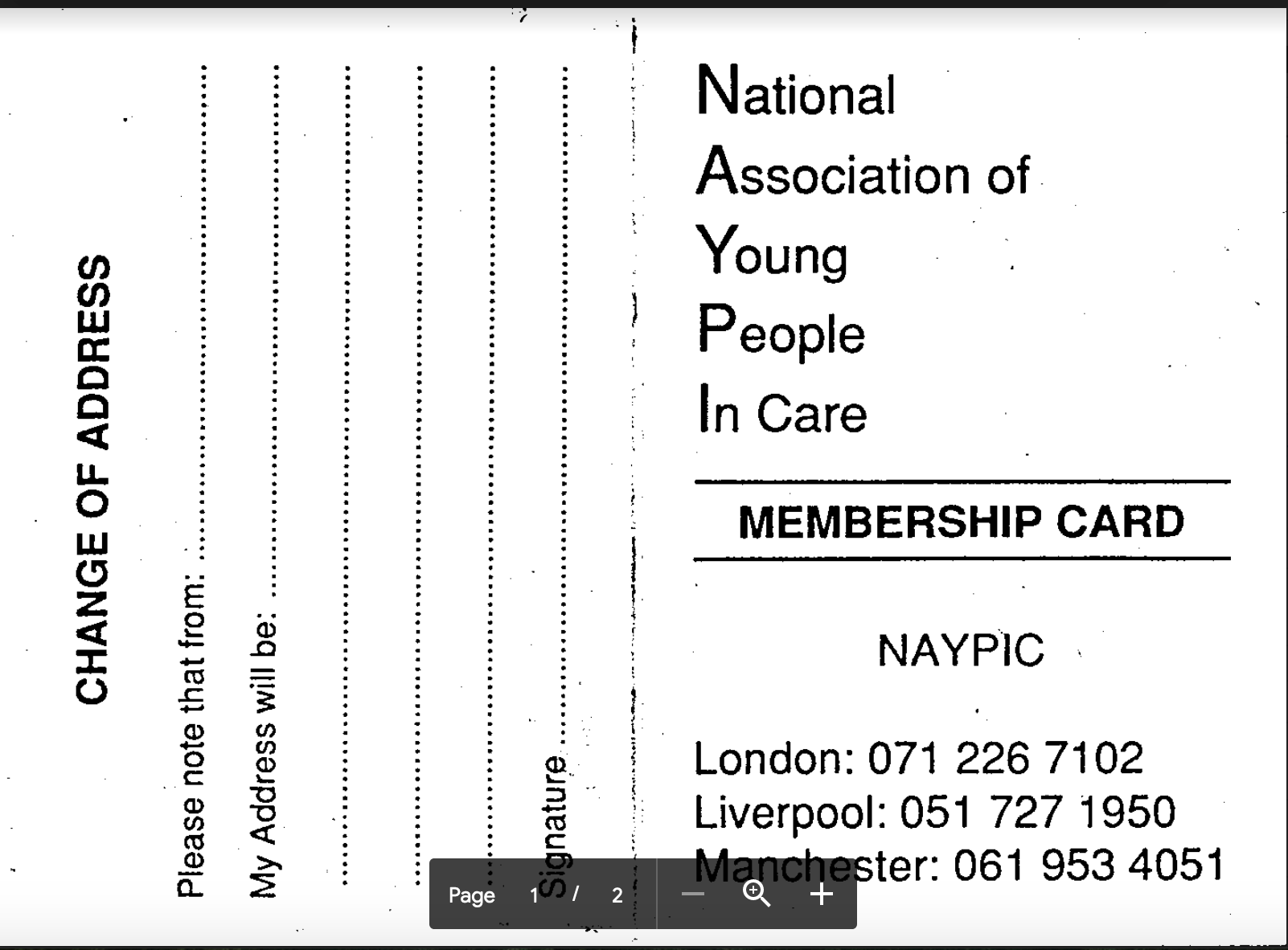 NAYPIC membership card